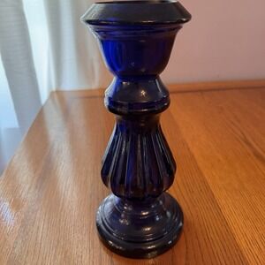 Vintage 12'' Stained Cobalt Blue Glass Vase / Votive candle Holder Made IN Spain